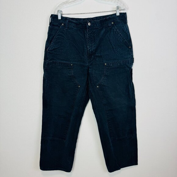 Carhartt Carpenter Jeans 36 X 32 Loose Fit Black Denim Double Knee Work